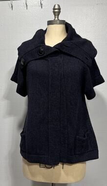 Woolworths Women's Wool Blend Cardigan Sweater Short Sleeve Collared Size S Navy